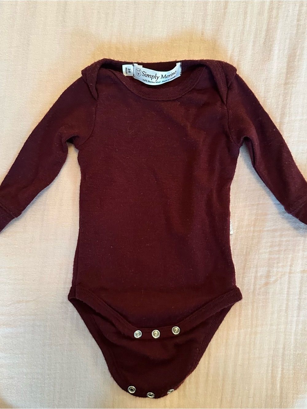 Simply Merino Kids Long-Sleeve Burgundy One-Piece Bodysuit